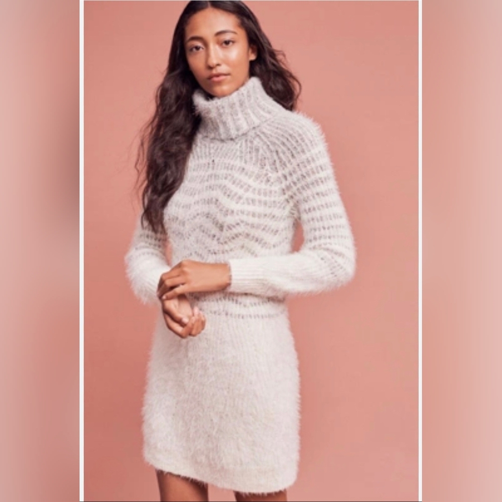 Sleeping On Snow Eyelash Alpaca Wool Blend Cowl Neck Sweater Dress. Est Large